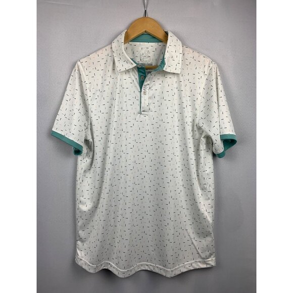 Swannies Mens Golf Polo Shirt Size L White Patterned - Picture 1 of 6